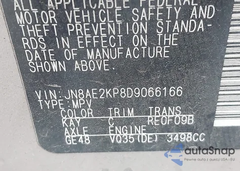 2013 Nissan Quest Sl из США, поврежденный, VIN JN8AE2KP8D9066166